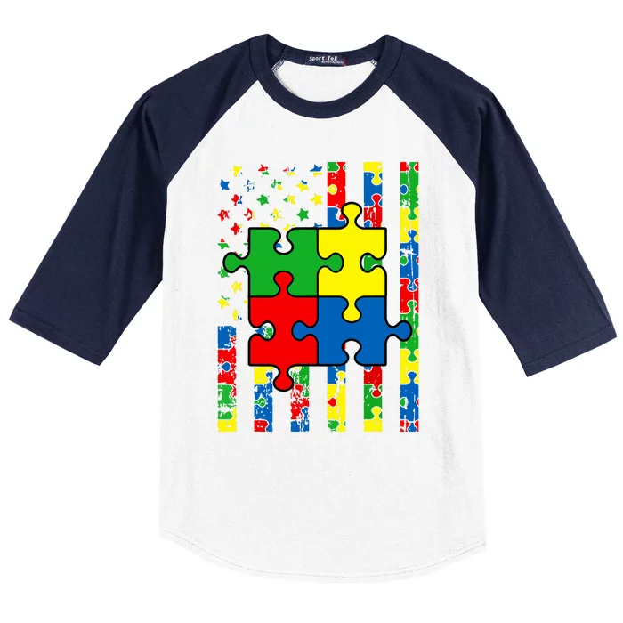 American Flag Autism Awareness Baby Boy Girl Baseball Sleeve Shirt