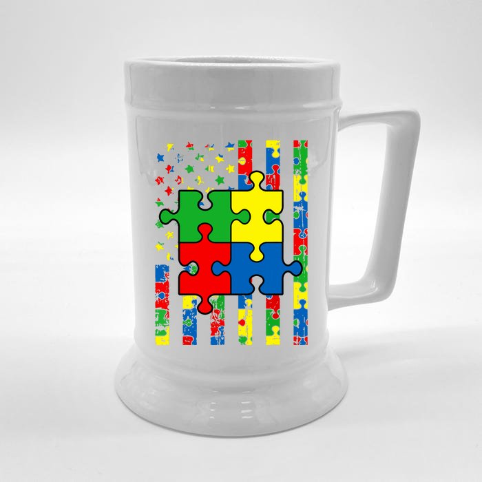 American Flag Autism Awareness Baby Boy Girl Front & Back Beer Stein