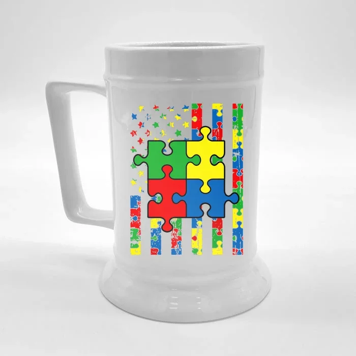 American Flag Autism Awareness Baby Boy Girl Front & Back Beer Stein