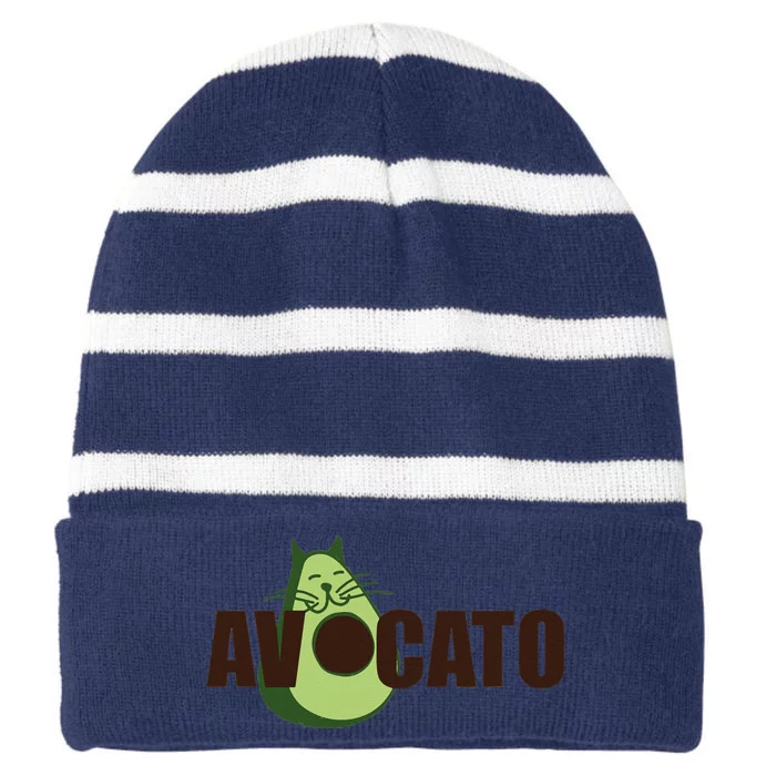 Avocato Funny Avocado Cat Designs Striped Beanie with Solid Band