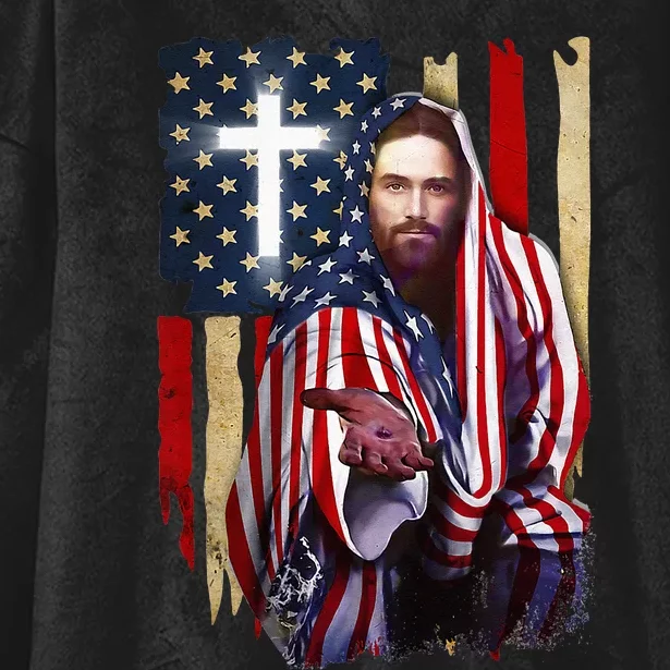 American Flag And Jesus Happy Independence Day 4th Of July Hooded Wearable Blanket