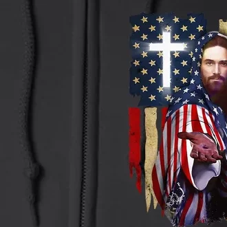 American Flag And Jesus Happy Independence Day 4th Of July Full Zip Hoodie