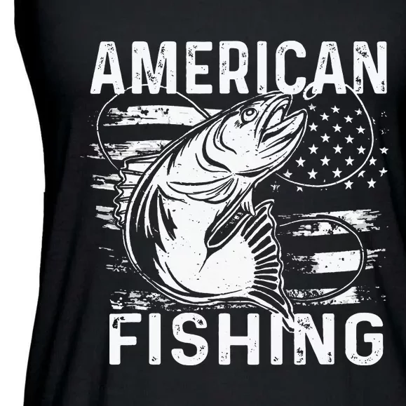 American fishing a fish next to a fishing hook Ladies Essential Flowy Tank