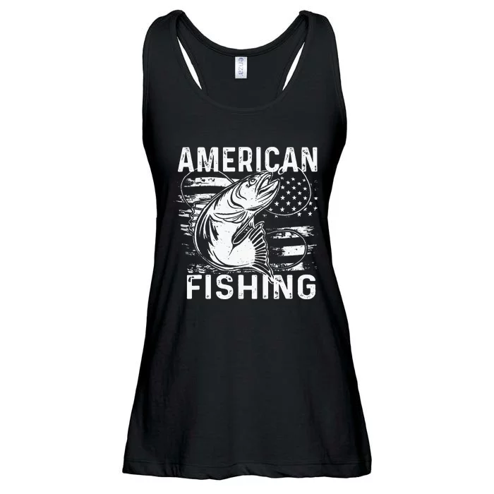 American fishing a fish next to a fishing hook Ladies Essential Flowy Tank