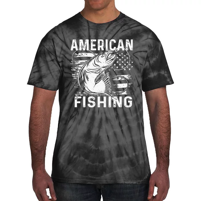 American fishing a fish next to a fishing hook Tie-Dye T-Shirt