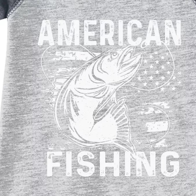 American fishing a fish next to a fishing hook Infant Baby Jersey Bodysuit