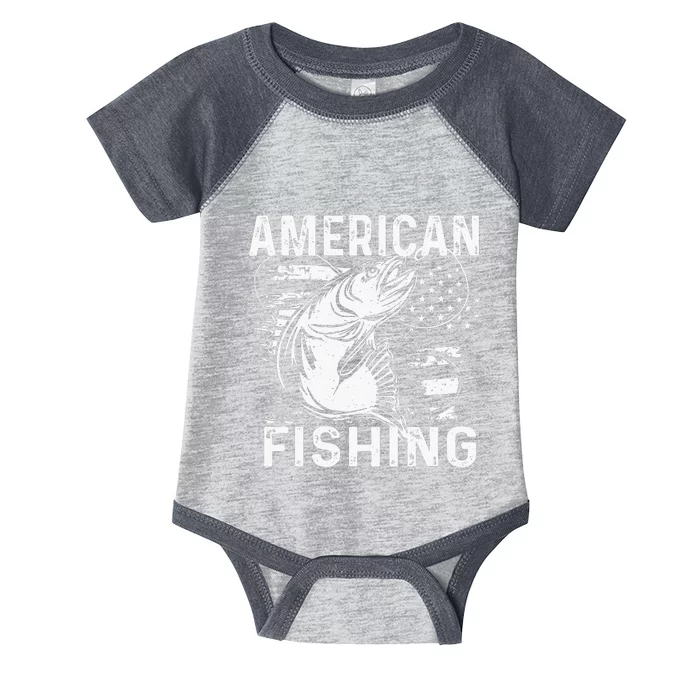 American fishing a fish next to a fishing hook Infant Baby Jersey Bodysuit