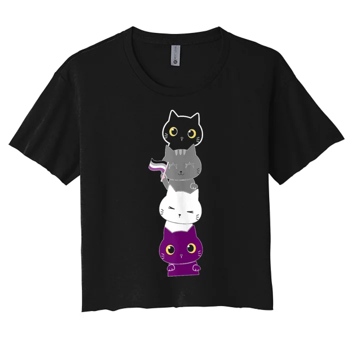 Asexuality Flag Animal Cat Ace Pride Demisexual Gift Asexual Women's Crop Top Tee