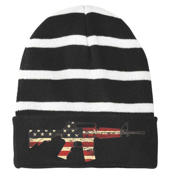 American Flag Ar15 Striped Beanie with Solid Band