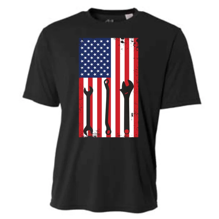 American Flag Auto Car Diesel Mechanic Dad Mechanics Gift Funny Gift Cooling Performance Crew T-Shirt