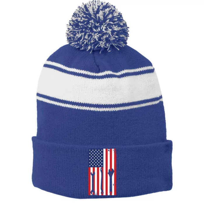 American Flag Auto Car Diesel Mechanic Dad Mechanics Gift Funny Gift Stripe Pom Pom Beanie