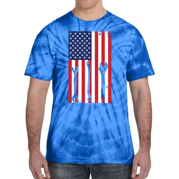 American Flag Auto Car Diesel Mechanic Dad Mechanics Gift Funny Gift Tie-Dye T-Shirt