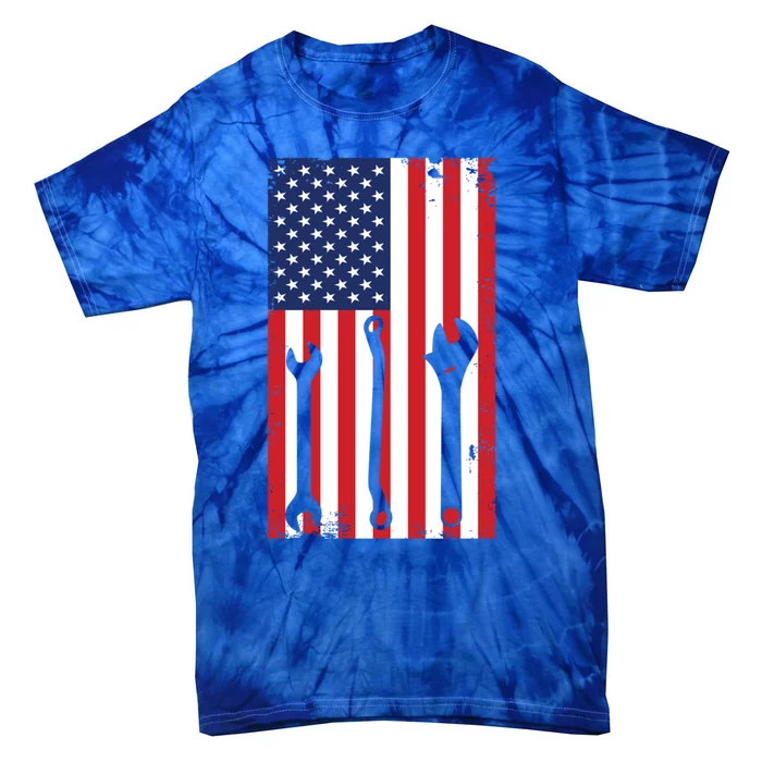 American Flag Auto Car Diesel Mechanic Dad Mechanics Gift Funny Gift Tie-Dye T-Shirt