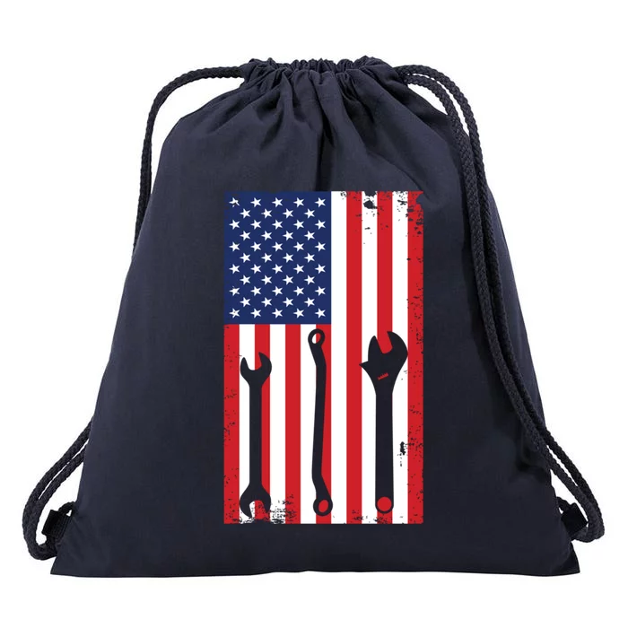 American Flag Auto Car Diesel Mechanic Dad Mechanics Gift Funny Gift Drawstring Bag