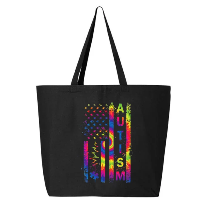 American Flag Autism Awareness Teacher Mom Support Tie Dye 25L Jumbo Tote