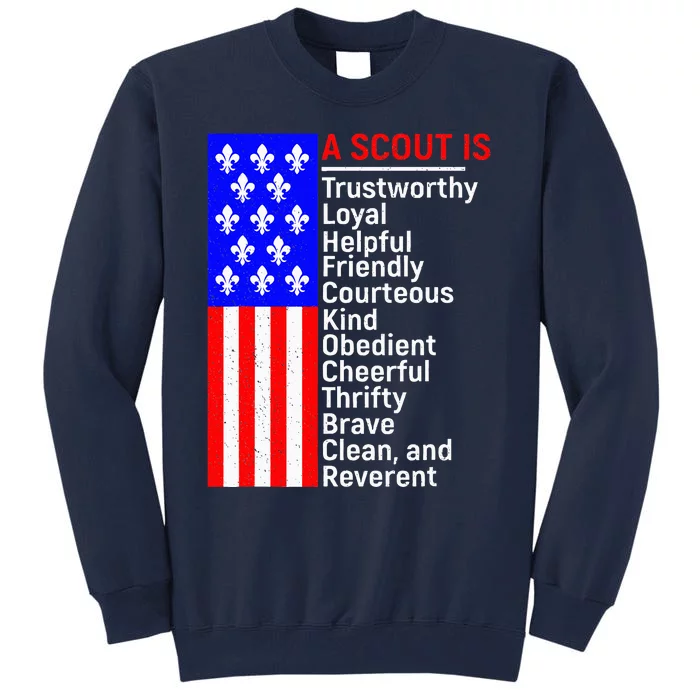 American Flag A Scout Is Trustworthy Friendly Courteous Tall Sweatshirt