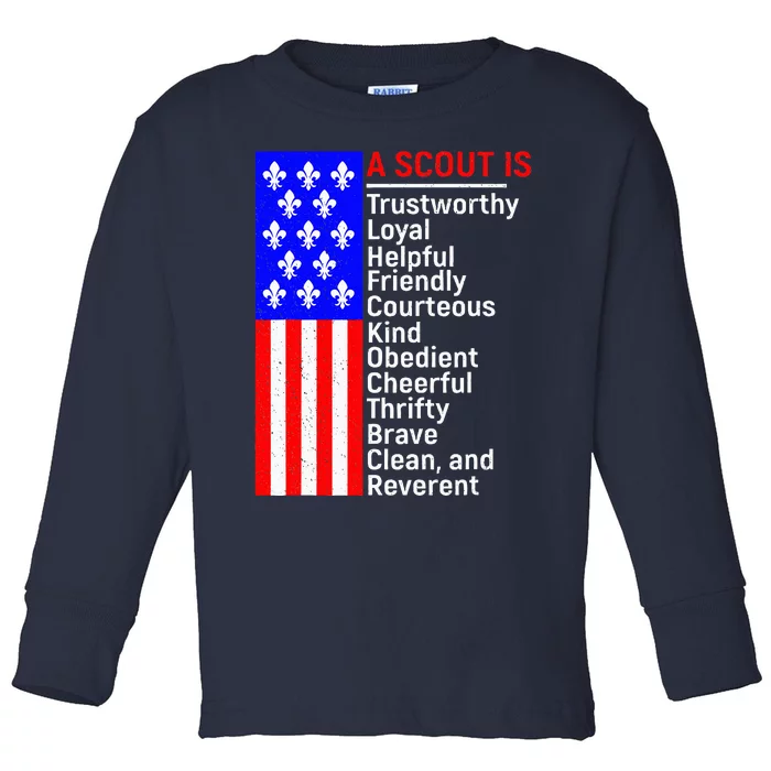 American Flag A Scout Is Trustworthy Friendly Courteous Toddler Long Sleeve Shirt