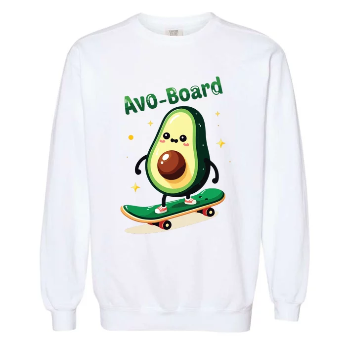 Avoboard Funny Avocado On A Skateboard Vegan Food Boy Garment-Dyed Sweatshirt