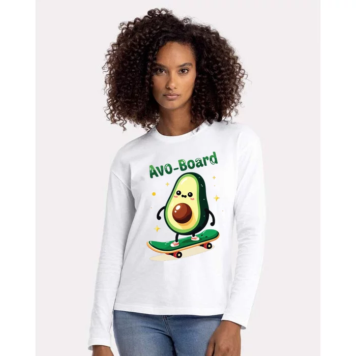 Avoboard Funny Avocado On A Skateboard Vegan Food Boy Womens Cotton Relaxed Long Sleeve T-Shirt