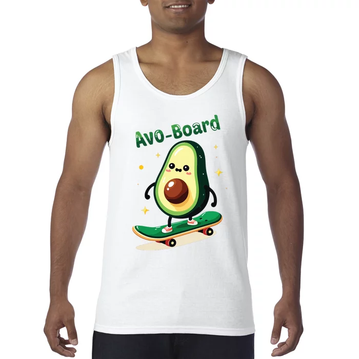 Avoboard Funny Avocado On A Skateboard Vegan Food Boy Tank Top