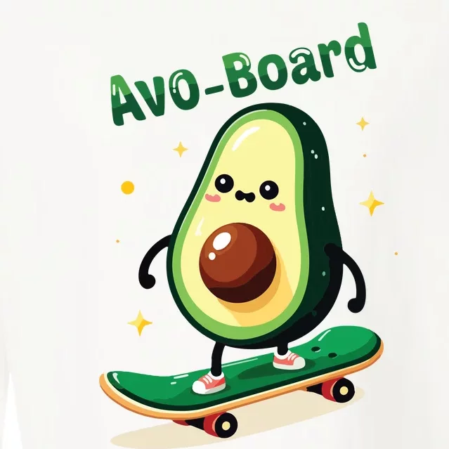 Avoboard Funny Avocado On A Skateboard Vegan Food Boy Cropped Pullover Crew