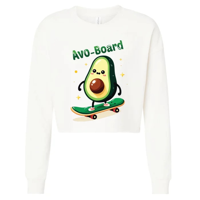 Avoboard Funny Avocado On A Skateboard Vegan Food Boy Cropped Pullover Crew