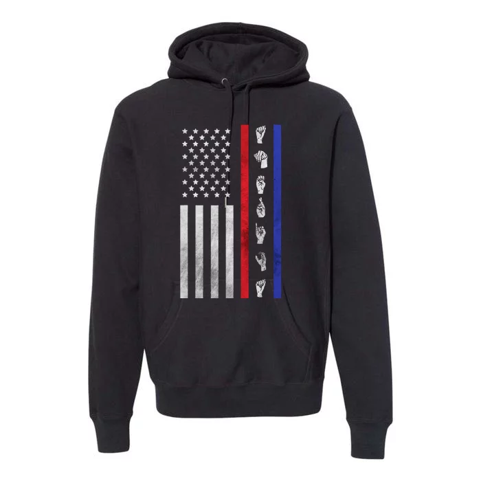 American Flag Asl American Sign Language America Usa Premium Hoodie