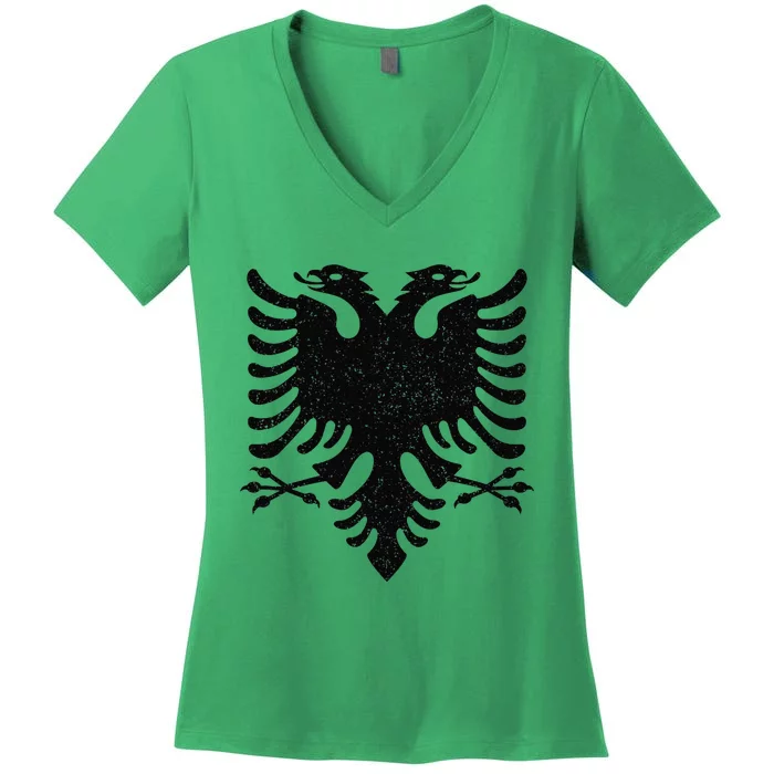 Albania Flag Albanian Doubleheaded Eagle Women's V-Neck T-Shirt