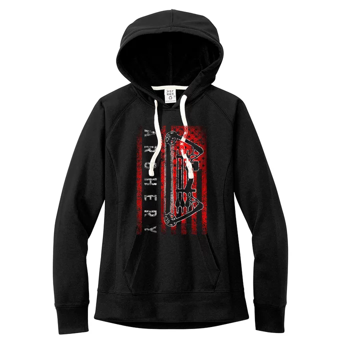 American Flag Archery Bowhunting Bow Deer Women's Fleece Hoodie