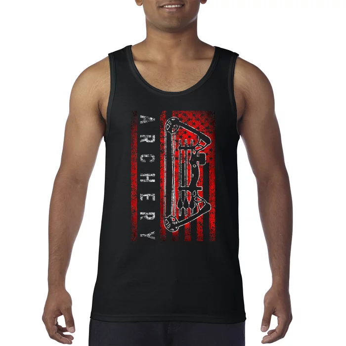 American Flag Archery Bowhunting Bow Deer Tank Top