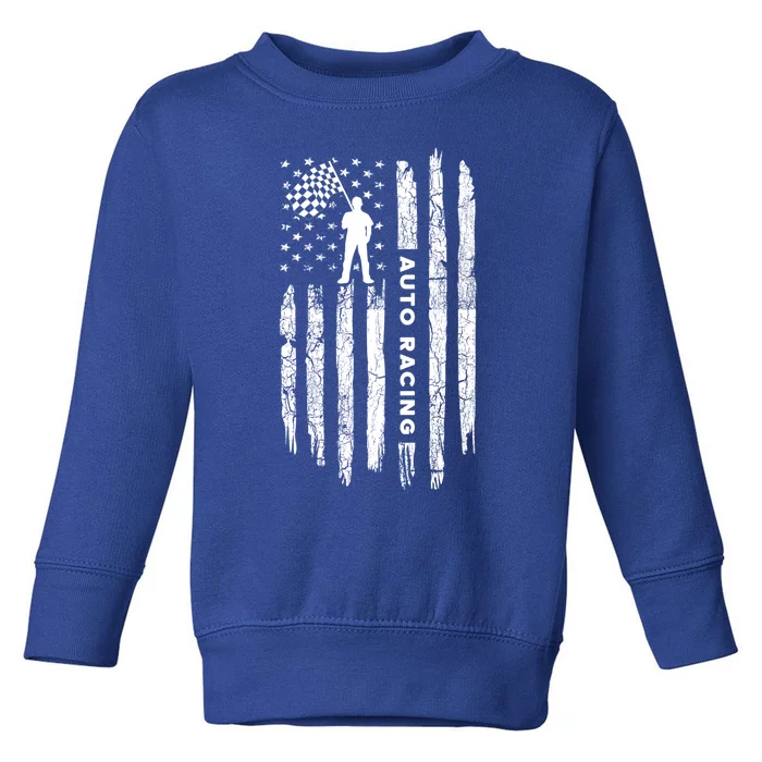 American Flag Auto Racing Clothing Gift Vintage Auto Racing Meaningful Gift Toddler Sweatshirt