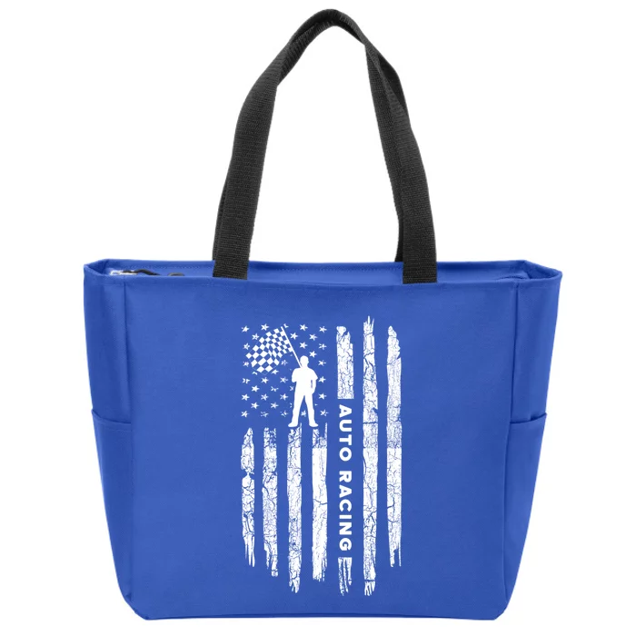 American Flag Auto Racing Clothing Gift Vintage Auto Racing Meaningful Gift Zip Tote Bag