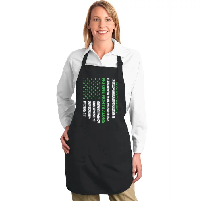 American Flag Alone Mental Health Awareness No One Fights Full-Length Apron With Pocket