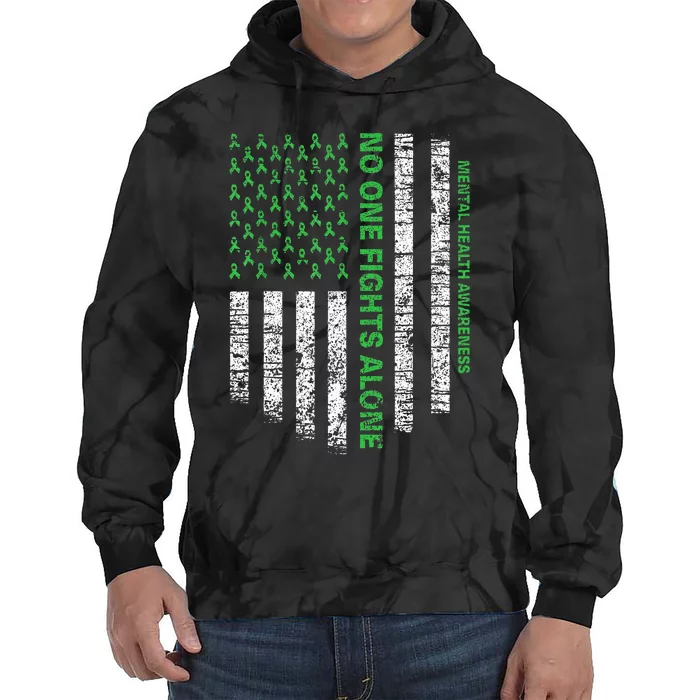 American Flag Alone Mental Health Awareness No One Fights Tie Dye Hoodie