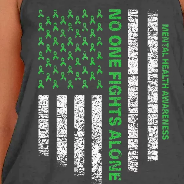 American Flag Alone Mental Health Awareness No One Fights Women's Knotted Racerback Tank