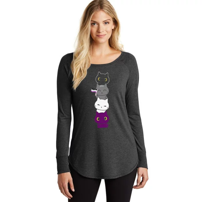 Asexuality Flag Animal Cat Ace Pride Demisexual Gift Asexual Women's Perfect Tri Tunic Long Sleeve Shirt