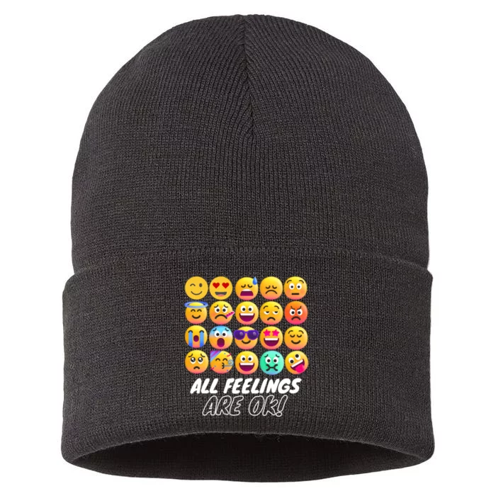 All Feelings Are Okaytal Health Counselor Psychologist Sustainable Knit Beanie