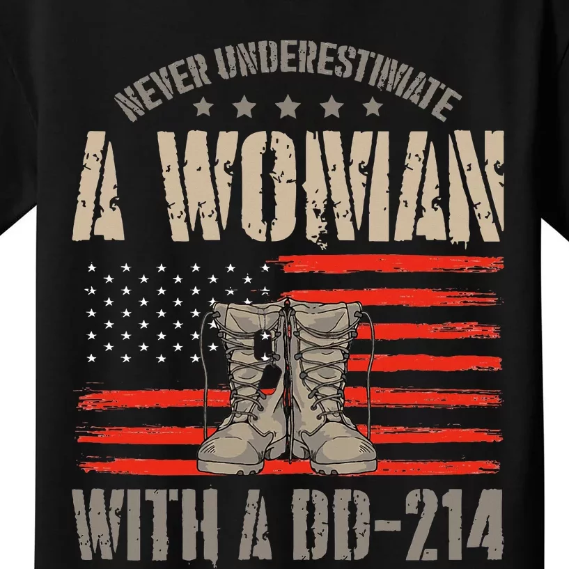 american flag A Woman With A Dd214 Female Veteran Kids T-Shirt