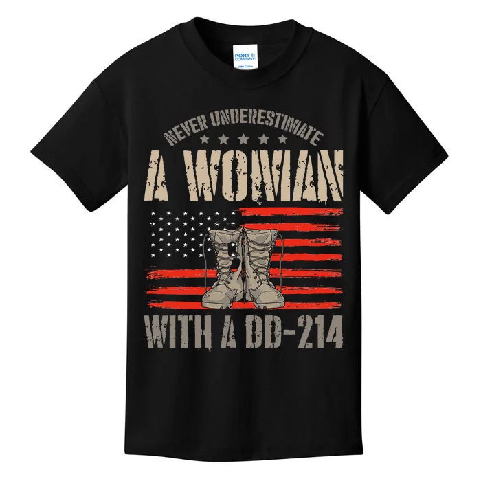 american flag A Woman With A Dd214 Female Veteran Kids T-Shirt