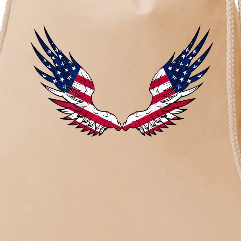 American Flag Angel Wings 4th Of July Shirts For Men (BACK) Drawstring Bag