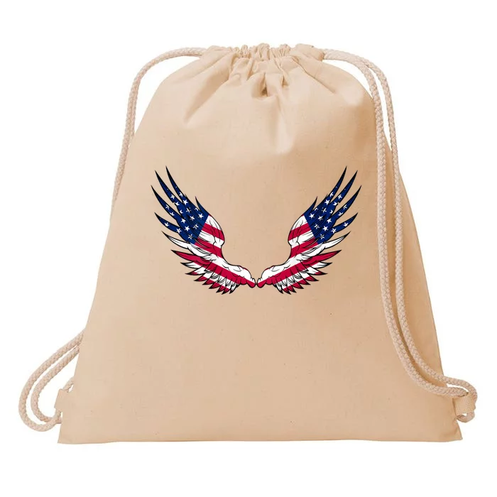 American Flag Angel Wings 4th Of July Shirts For Men (BACK) Drawstring Bag