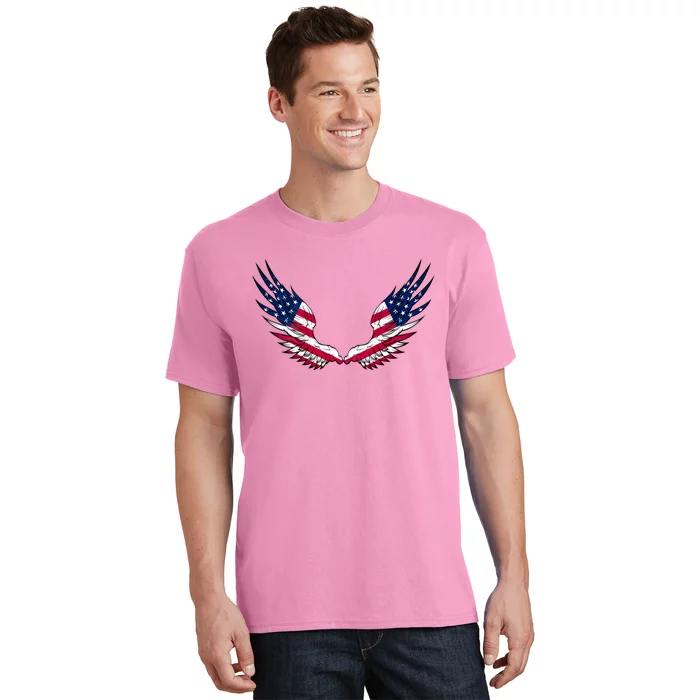 American Flag Angel Wings 4th Of July Shirts For Men (BACK) T-Shirt