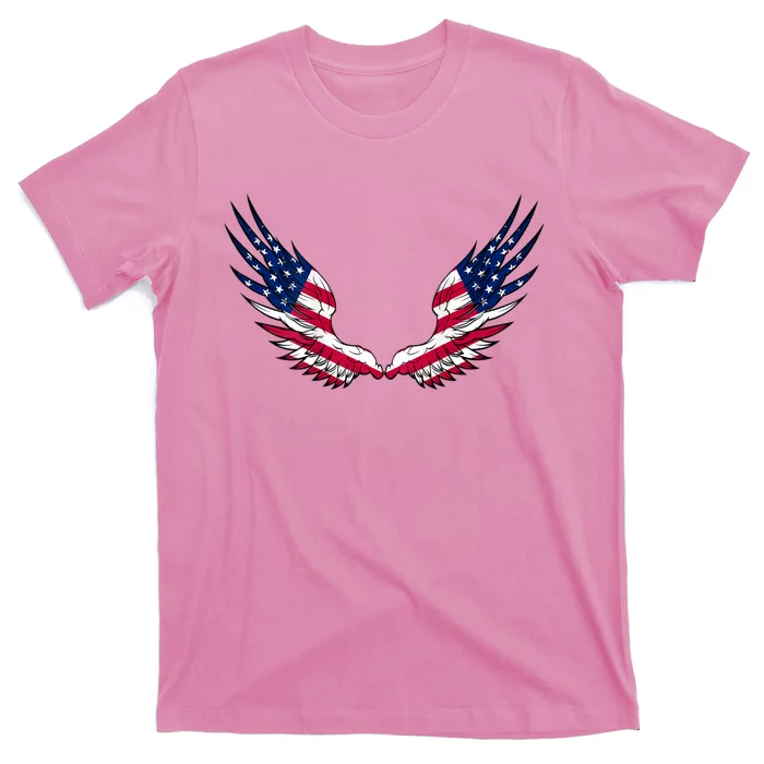 American Flag Angel Wings 4th Of July Shirts For Men (BACK) T-Shirt