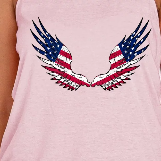 American Flag Angel Wings 4th Of July Shirts For Men (BACK) Women's Knotted Racerback Tank