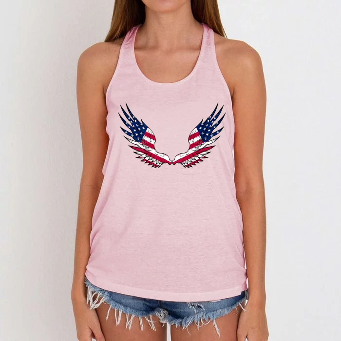 American Flag Angel Wings 4th Of July Shirts For Men (BACK) Women's Knotted Racerback Tank