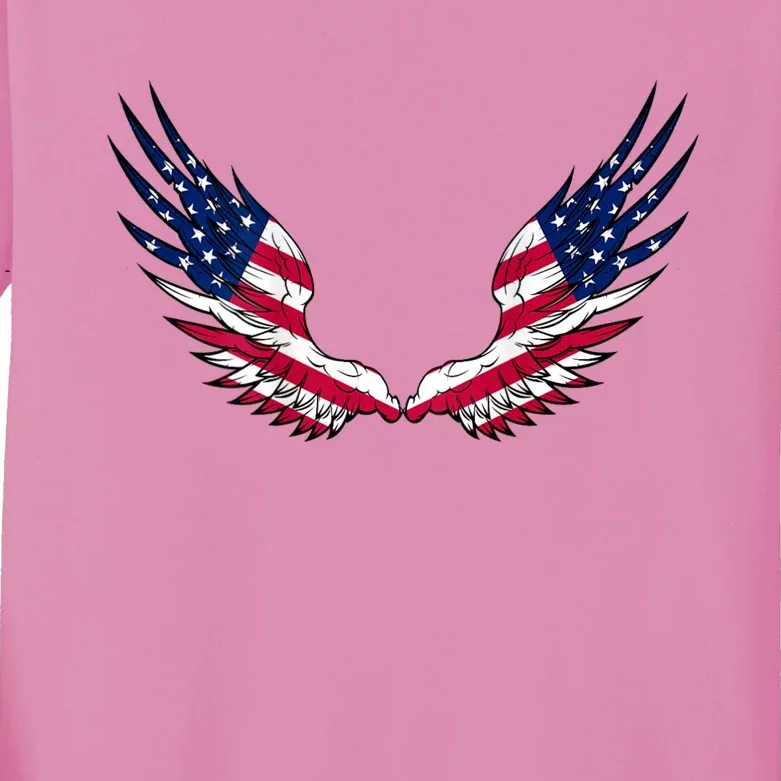 American Flag Angel Wings 4th Of July Shirts For Men (BACK) Kids Long Sleeve Shirt