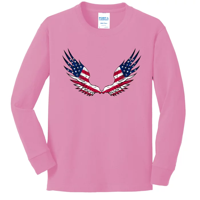 American Flag Angel Wings 4th Of July Shirts For Men (BACK) Kids Long Sleeve Shirt