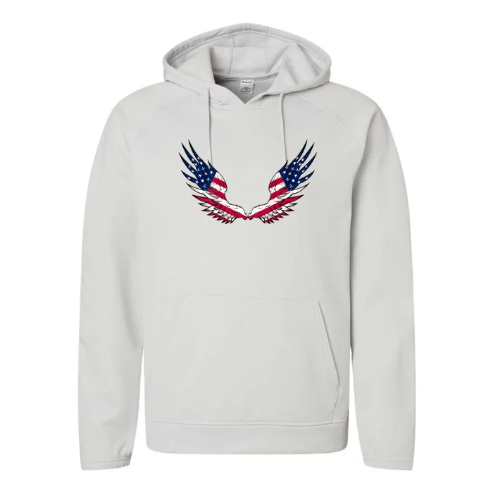 American Flag Angel Wings 4th Of July Shirts For Men (BACK) Performance Fleece Hoodie