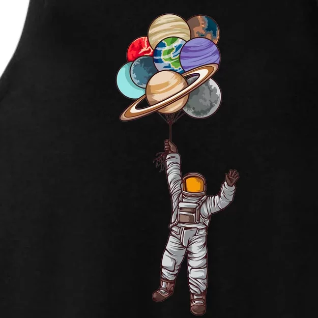 Astronaut Flying Away On Balloons Ladies Tri-Blend Wicking Tank