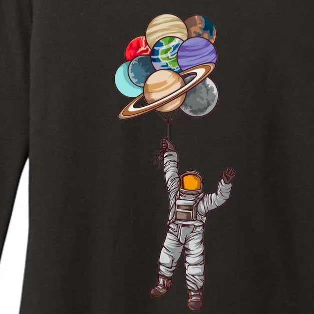 Astronaut Flying Away On Balloons Womens CVC Long Sleeve Shirt